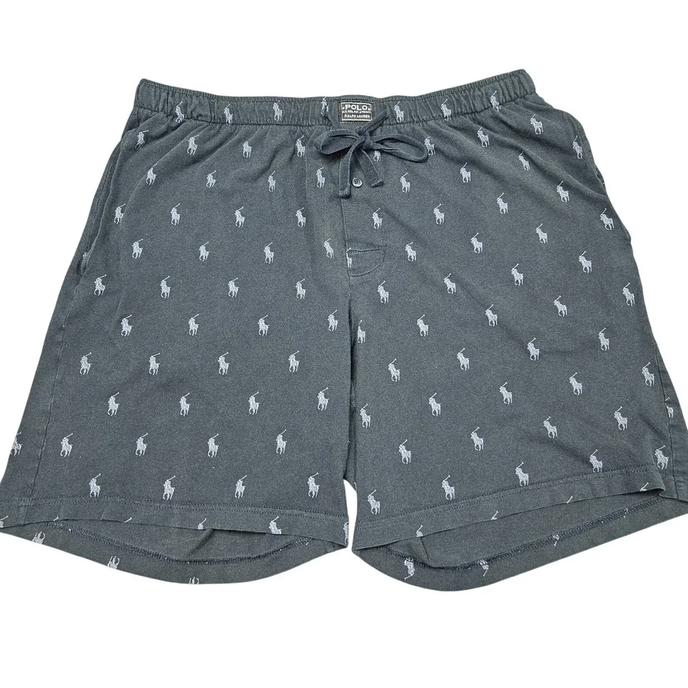 Polo Ralph Lauren Pajama Shorts Mens Large Gray All Over Pony Logo Sleep Lounge